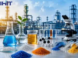 Chemical industry research laboratory featuring polymers, petrochemical materials, composite technologies, laboratory equipment, and advanced industrial innovation.