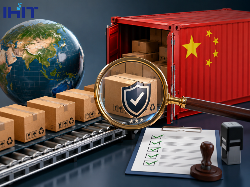 Illustration of China's import standards, product inspection, customs compliance, and quality control for imported goods